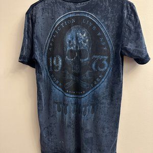 AFFLICTION Men's T-shirt Size S Short Sleeve Distressed Blue Skull